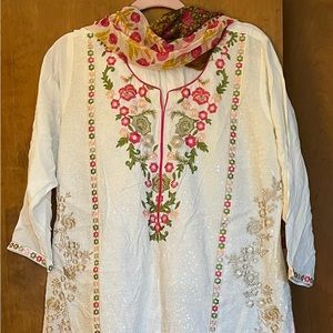 Three pieces Indian Pakistani outfit embroidered cotton